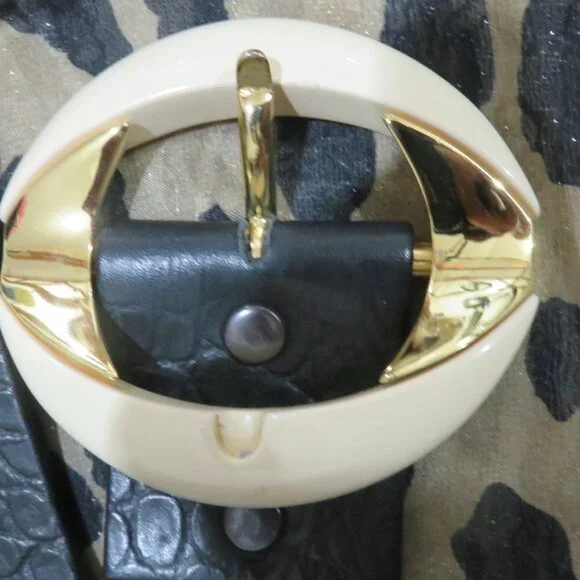 Alexis Kirk Vintage snakeskin leather Navy Gold embellished belt Gorgeous!! - Picture 4 of 6